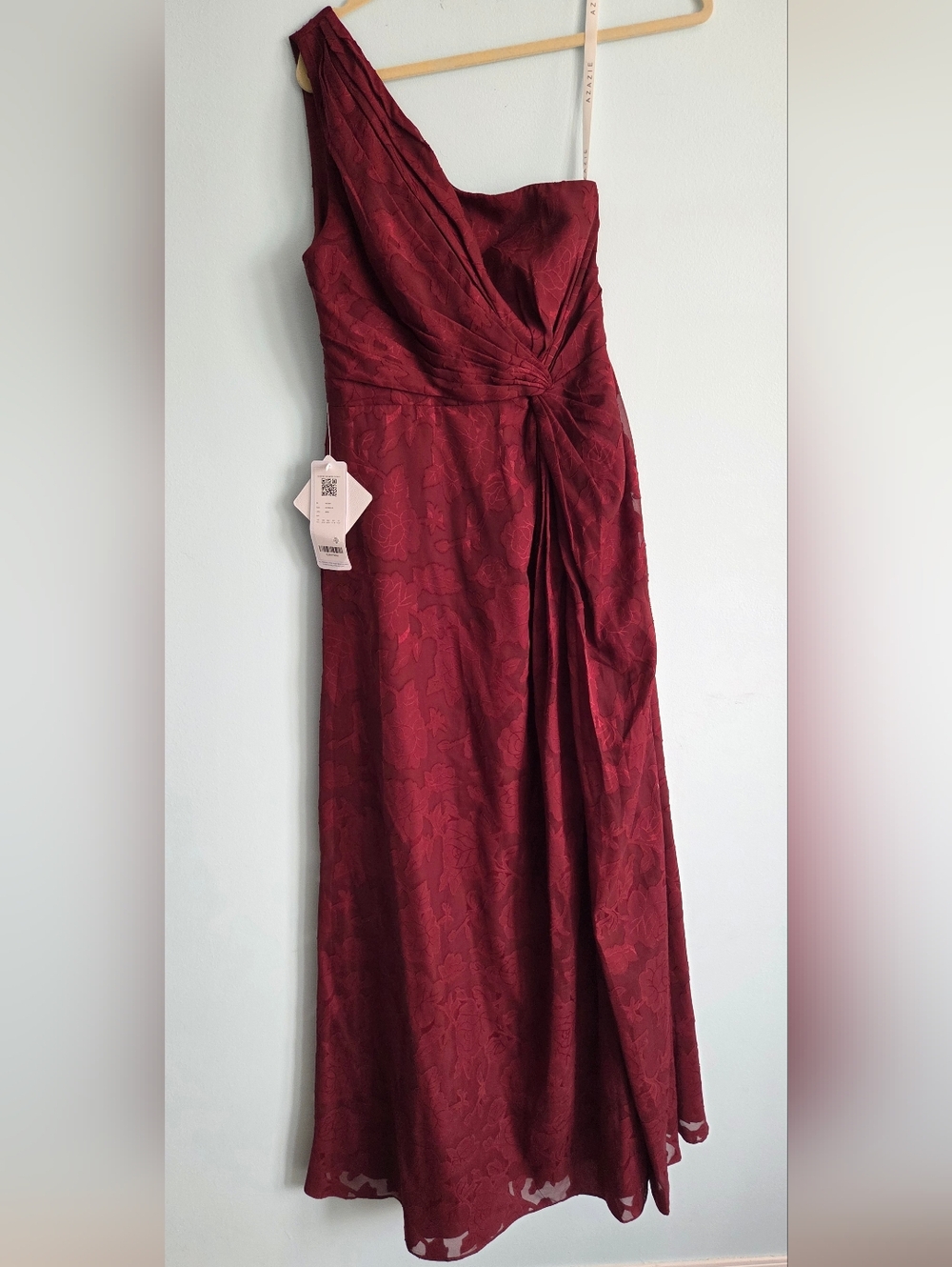 Azazie Deep Burgundy Floral Jacquard Dress NWT